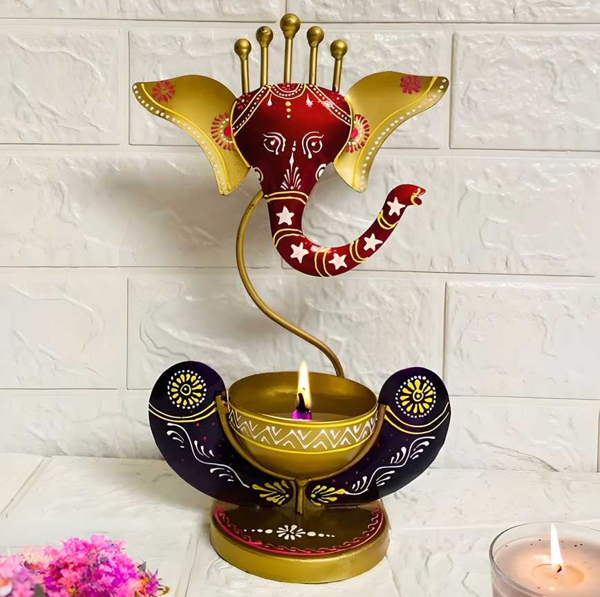 Intricately Crafted Spiritual Decor Ganesha with Tealight Candle Holder b67tjf-0t